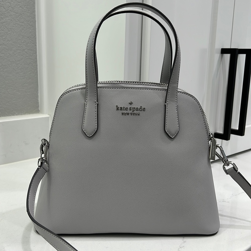 NWT KATE SPADE MED DOME STCHL K8701 SAFFIANO PVC PLATINUM G (020) TOV SCHUYLER